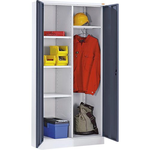 4061753006325 - eurokraft basic Stahlschrank mit Sockel 1 Garderobenleiste 3 Fachböden lichtgrau   basaltgrau