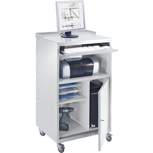 8697653672221 - eurokraft basic PC-Pult mobil HxBxT 1170 x 690 x 590 mm lichtgrau RAL 7035