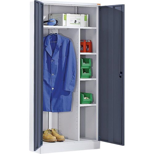 4061753006356 - eurokraft basic Stahlschrank mit Sockel 1 Garderobenleiste 1 Ablageboden 3 Fachböden lichtgrau   basaltgrau