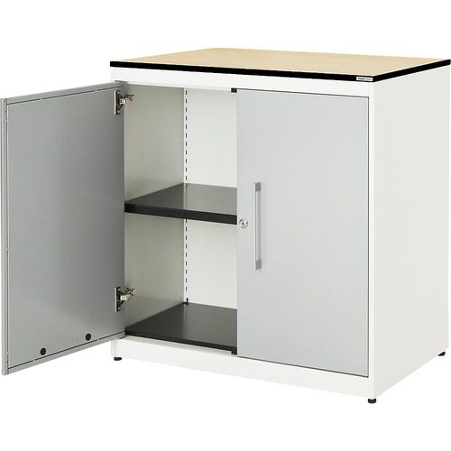 4250633328422 - mauser Flügeltürenschrank HxB 818 x 800 mm HPL-Vollkernplatte 1 Fachboden reinweiß   weißaluminium   Ahorn