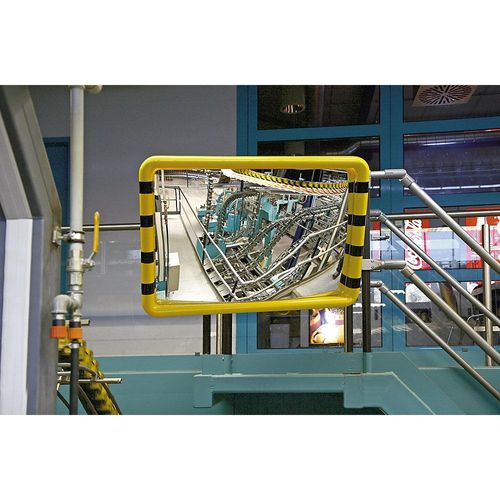 4250912304642 - Dan-MIRROR Überwachungsspiegel Rahmen mit gelb-schwarzer Warnmarkierung BxH 500 x 300 mm