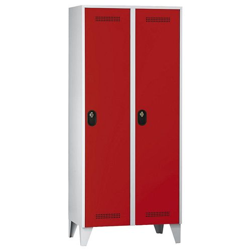 4250618246307 - Garderobenschrank Fachhöhe 1700 mm HxBxT 1850 x 800 x 500 mm Abteilbreite 400 mm Korpus-   Türfarbe Lichtgrau   Feuerrot