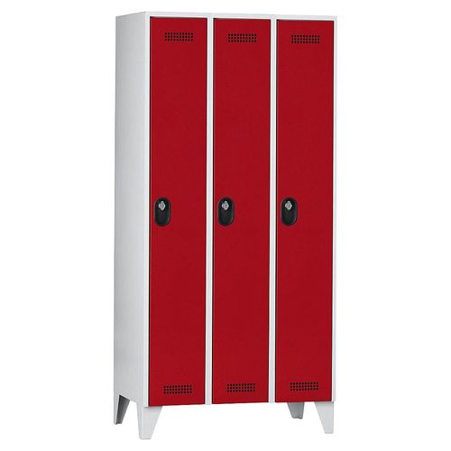 4250618238975 - Garderobenschrank Fachhöhe 1700 mm HxBxT 1850 x 900 x 500 mm Abteilbreite 300 mm Korpus- Türfarbe Lichtgrau Feuerrot 4250618238975 - Garderobenschrank Fachhöhe 1700 mm HxBxT 1850 x 900 x 500 mm Abteilbreite 300 mm Korpus- Türfarbe Lichtgrau Feuerrot