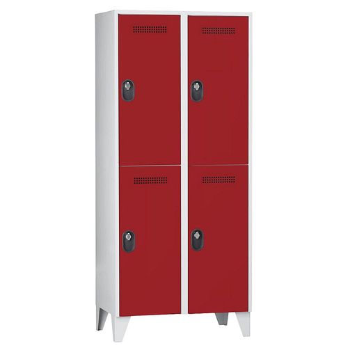 4250618246345 - Garderobenschrank Fachhöhe 820 mm HxBxT 1850 x 800 x 500 mm Abteilbreite 400 mm Korpus- Türfarbe Lichtgrau Feuerrot 4250618246345 - Garderobenschrank Fachhöhe 820 mm HxBxT 1850 x 800 x 500 mm Abteilbreite 400 mm Korpus- Türfarbe Lichtgrau Feuerrot