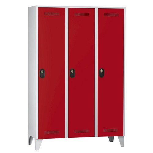 4250618246468 - Garderobenschrank Fachhöhe 1700 mm HxBxT 1850 x 1200 x 500 mm Abteilbreite 400 mm Korpus-   Türfarbe Lichtgrau   Feuerrot