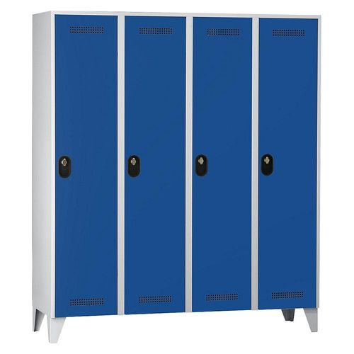 4250618246635 - Garderobenschrank Fachhöhe 1700 mm HxBxT 1850 x 1600 x 500 mm Abteilbreite 400 mm Korpus-   Türfarbe Lichtgrau   Enzianblau