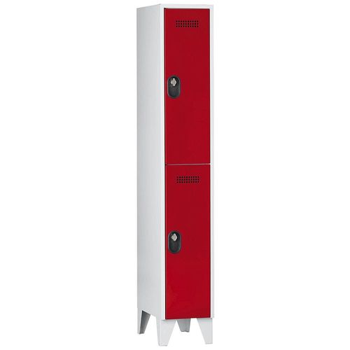 4250618238616 - Garderobenschrank Fachhöhe 820 mm HxBxT 1850 x 300 x 500 mm Abteilbreite 300 mm Korpus-   Türfarbe Lichtgrau   Feuerrot