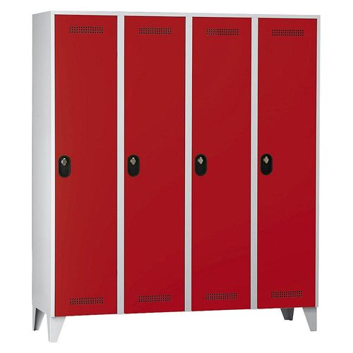 4250618246628 - Garderobenschrank Fachhöhe 1700 mm HxBxT 1850 x 1600 x 500 mm Abteilbreite 400 mm Korpus-   Türfarbe Lichtgrau   Feuerrot