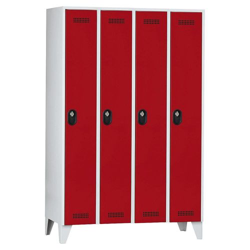4250618239064 - Garderobenschrank Fachhöhe 1700 mm HxBxT 1850 x 1200 x 500 mm Abteilbreite 300 mm Korpus-   Türfarbe Lichtgrau   Feuerrot