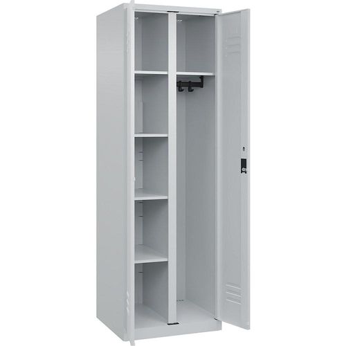 4067521423929 - Putzmittelspind Classic PLUS 1 Abteil Trennwand mittig lichtgrau B 600 mm mit Bodengleitern Zylinderschloss C+P