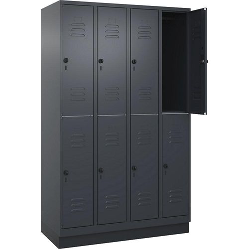 4066681668577 - Doppelstock-Spind Classic PLUS 4 Abteile grau HxB 1950 x 1200 mm mit Bodensockel Drehriegel C+P