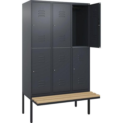 4066681801820 - Doppelstock-Spind Classic PLUS Sitzbank 3 Abteile grau B 1200 mm Zylinderschloss auskragend Buche-Hartholz C+P 4066681801820 - Doppelstock-Spind Classic PLUS Sitzbank 3 Abteile grau B 1200 mm Zylinderschloss auskragend Buche-Hartholz C+P