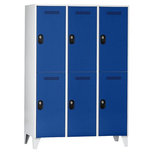 4250618246529 - Garderobenschrank Fachhöhe 820 mm HxBxT 1850 x 1200 x 500 mm Abteilbreite 400 mm Korpus- Türfarbe Lichtgrau Enzianblau 4250618246529 - Garderobenschrank Fachhöhe 820 mm HxBxT 1850 x 1200 x 500 mm Abteilbreite 400 mm Korpus- Türfarbe Lichtgrau Enzianblau