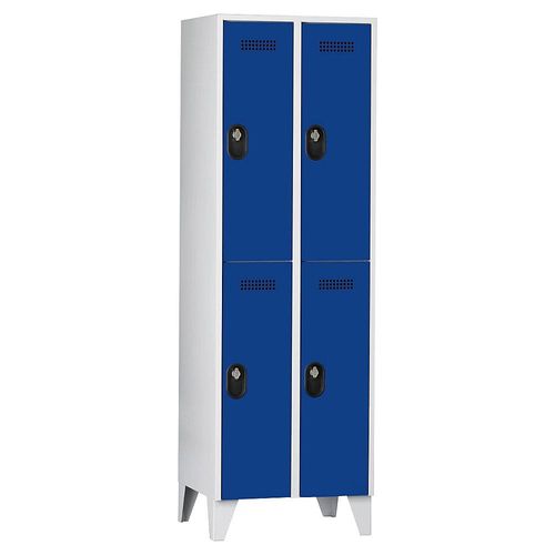 4250618238838 - Garderobenschrank Fachhöhe 820 mm HxBxT 1850 x 600 x 500 mm Abteilbreite 300 mm Korpus-   Türfarbe Lichtgrau   Enzianblau