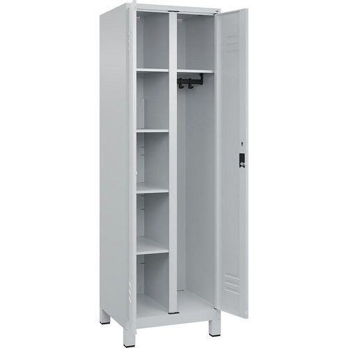 4067521054284 - Putzmittelspind Classic PLUS 1 Abteil Trennwand mittig lichtgrau B 600 mm mit Füßen Zylinderschloss C+P