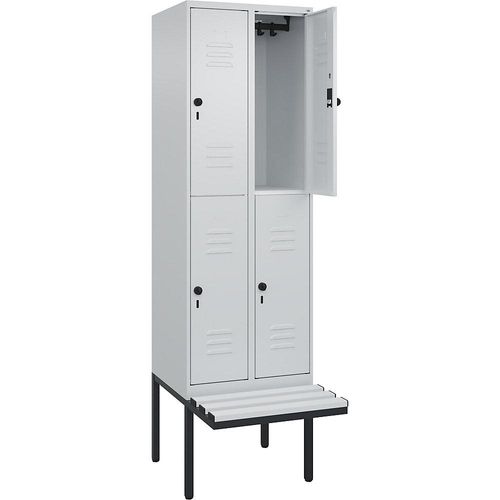 4066681798793 - Doppelstock-Spind Classic PLUS Sitzbank 2 Abteile lichtgrau B 600 mm Sicherheits-Drehriegel auskragend Kunststoff C+P 4066681798793 - Doppelstock-Spind Classic PLUS Sitzbank 2 Abteile lichtgrau B 600 mm Sicherheits-Drehriegel auskragend Kunststoff C+P