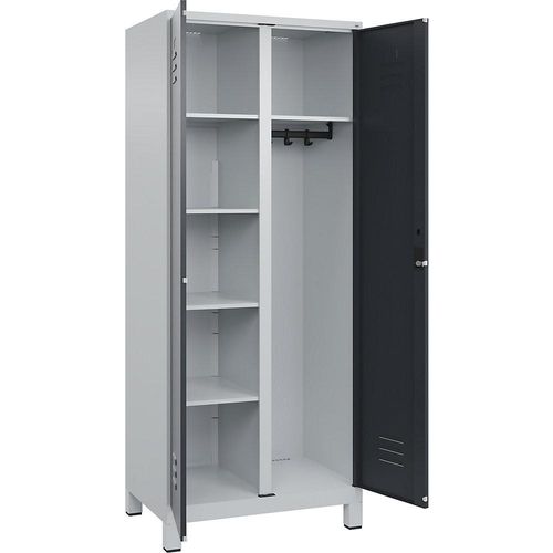 4067521054574 - Putzmittelspind Classic PLUS 1 Abteil Trennwand mittig lichtgrau   grau B 800 mm mit Füßen Zylinderschloss