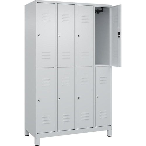 4066681623781 - Doppelstock-Spind Classic PLUS 4 Abteile lichtgrau HxB 1950 x 1200 mm mit Füßen Zylinderschloss C+P
