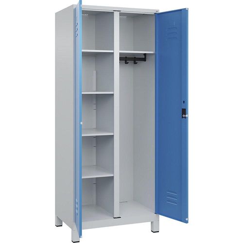 4067521054536 - Putzmittelspind Classic PLUS 1 Abteil Trennwand mittig lichtgrau   lichtblau B 800 mm mit Füßen Zylinderschloss C+P