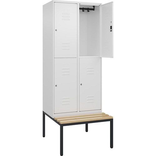4066681806504 - Doppelstock-Spind Classic PLUS Sitzbank 2 Abteile verkehrsweiß B 800 mm Zylinderschloss untergebaut Buche-Hartholz C+P 4066681806504 - Doppelstock-Spind Classic PLUS Sitzbank 2 Abteile verkehrsweiß B 800 mm Zylinderschloss untergebaut Buche-Hartholz C+P