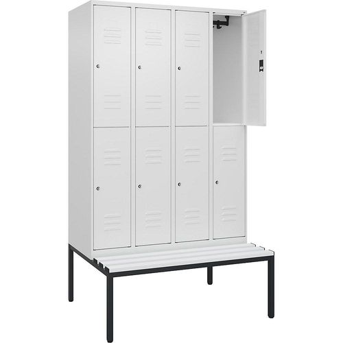 4066681749764 - Doppelstock-Spind Classic PLUS Sitzbank 4 Abteile verkehrsweiß B 1200 mm Zylinderschloss untergebaut Kunststoff C+P 4066681749764 - Doppelstock-Spind Classic PLUS Sitzbank 4 Abteile verkehrsweiß B 1200 mm Zylinderschloss untergebaut Kunststoff C+P
