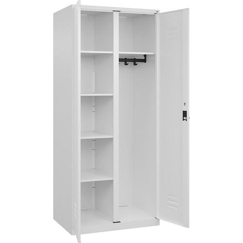 4067521360637 - Putzmittelspind Classic PLUS 1 Abteil Trennwand mittig verkehrsweiß B 800 mm mit Bodengleitern Drehriegel C+P