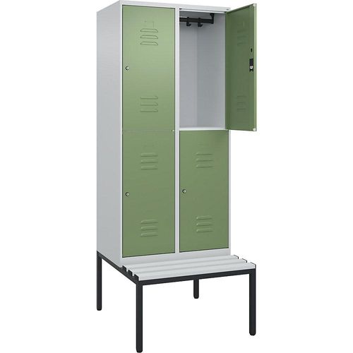 4066681748781 - Doppelstock-Spind Classic PLUS Sitzbank 2 Abteile lichtgrau   resedagrün B 800 mm Zylinderschloss untergebaut Kunststoff C+P