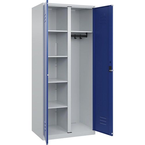 4067521360545 - Putzmittelspind Classic PLUS 1 Abteil Trennwand mittig lichtgrau   enzianblau B 800 mm mit Bodengleitern Drehriegel C+P