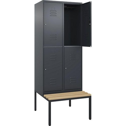 4066681806481 - Doppelstock-Spind Classic PLUS Sitzbank 2 Abteile grau B 800 mm Zylinderschloss untergebaut Buche-Hartholz C+P 4066681806481 - Doppelstock-Spind Classic PLUS Sitzbank 2 Abteile grau B 800 mm Zylinderschloss untergebaut Buche-Hartholz C+P