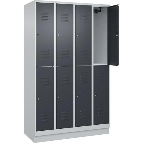 4066681668683 - Doppelstock-Spind Classic PLUS 4 Abteile lichtgrau   grau HxB 1950 x 1200 mm mit Bodensockel Zylinderschloss C+P
