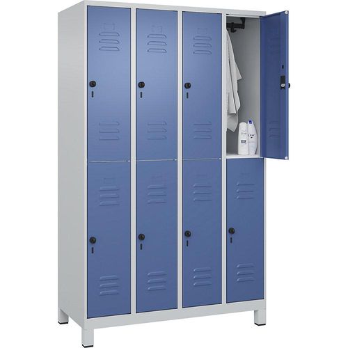 4066681623590 - Doppelstock-Spind Classic PLUS 4 Abteile lichtgrau fernblau HxB 1950 x 1200 mm mit Füßen Drehriegel C+P 4066681623590 - Doppelstock-Spind Classic PLUS 4 Abteile lichtgrau fernblau HxB 1950 x 1200 mm mit Füßen Drehriegel C+P