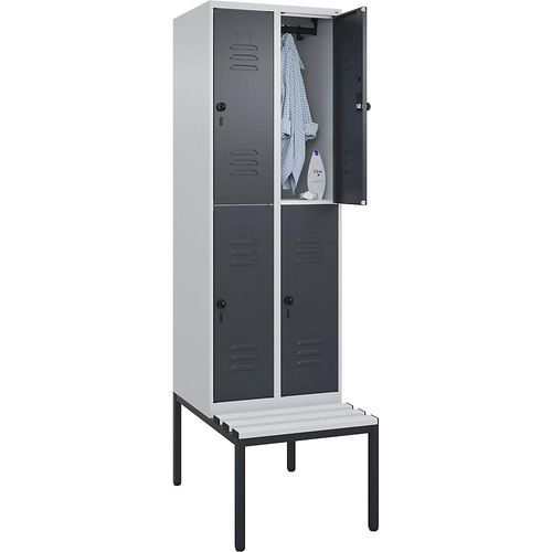 4066681805699 - Doppelstock-Spind Classic PLUS Sitzbank 2 Abteile lichtgrau grau B 600 mm Sicherheits-Drehriegel untergebaut Kunststoff C+P 4066681805699 - Doppelstock-Spind Classic PLUS Sitzbank 2 Abteile lichtgrau grau B 600 mm Sicherheits-Drehriegel untergebaut Kunststoff C+P