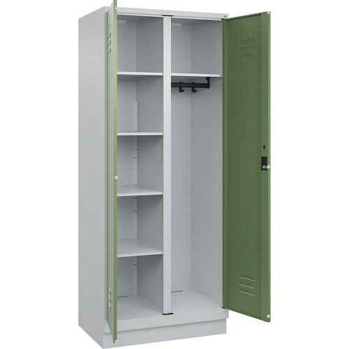 4067521055151 - Putzmittelspind Classic PLUS 1 Abteil Trennwand mittig lichtgrau   resedagrün B 800 mm mit Bodensockel Zylinderschloss C+P