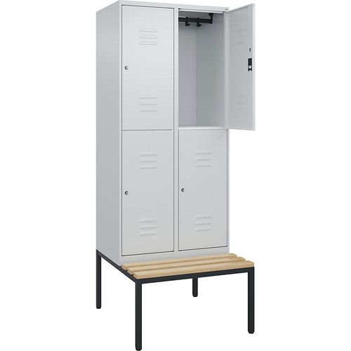 4066681806450 - Doppelstock-Spind Classic PLUS Sitzbank 2 Abteile lichtgrau B 800 mm Zylinderschloss untergebaut Buche-Hartholz C+P