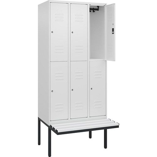 4066681800045 - Doppelstock-Spind Classic PLUS Sitzbank 3 Abteile verkehrsweiß B 900 mm Zylinderschloss auskragend Kunststoff C+P