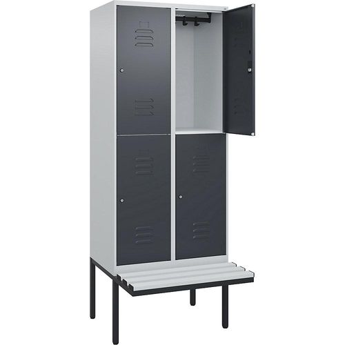 4066681798939 - Doppelstock-Spind Classic PLUS Sitzbank 2 Abteile lichtgrau   grau B 800 mm Zylinderschloss auskragend Kunststoff C+P