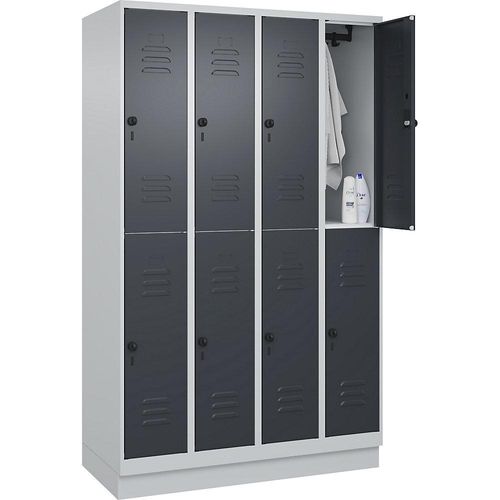 4066681668539 - Doppelstock-Spind Classic PLUS 4 Abteile lichtgrau   grau HxB 1950 x 1200 mm mit Bodensockel Drehriegel C+P