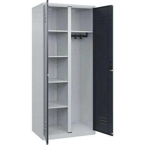 4067521424049 - Putzmittelspind Classic PLUS 1 Abteil Trennwand mittig lichtgrau grau B 800 mm mit Bodengleitern Zylinderschloss C+P 4067521424049 - Putzmittelspind Classic PLUS 1 Abteil Trennwand mittig lichtgrau grau B 800 mm mit Bodengleitern Zylinderschloss C+P