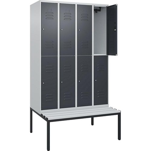 4066681749702 - Doppelstock-Spind Classic PLUS Sitzbank 4 Abteile lichtgrau   grau B 1200 mm Zylinderschloss untergebaut Kunststoff C+P