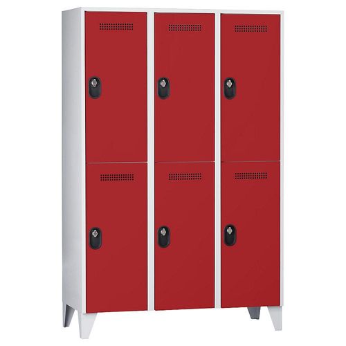 4250618246512 - Garderobenschrank Fachhöhe 820 mm HxBxT 1850 x 1200 x 500 mm Abteilbreite 400 mm Korpus-   Türfarbe Lichtgrau   Feuerrot
