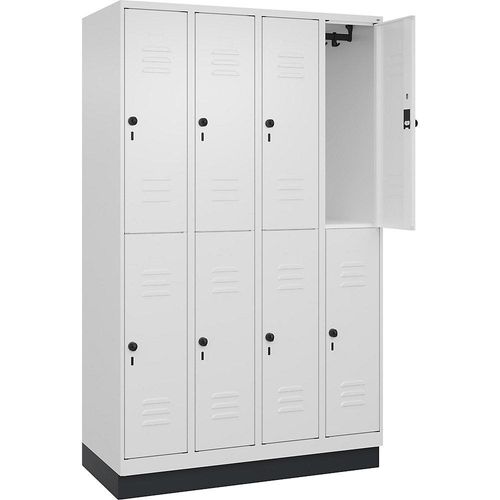 4066681668591 - Doppelstock-Spind Classic PLUS 4 Abteile verkehrsweiß HxB 1950 x 1200 mm mit Bodensockel Drehriegel