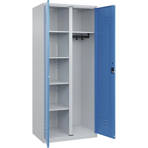 4067521360552 - Putzmittelspind Classic PLUS 1 Abteil Trennwand mittig lichtgrau   lichtblau B 800 mm mit Bodengleitern Drehriegel C+P