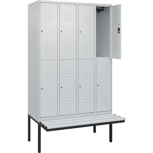 4066681802094 - Doppelstock-Spind Classic PLUS Sitzbank 4 Abteile lichtgrau B 1200 mm Zylinderschloss auskragend Kunststoff C+P