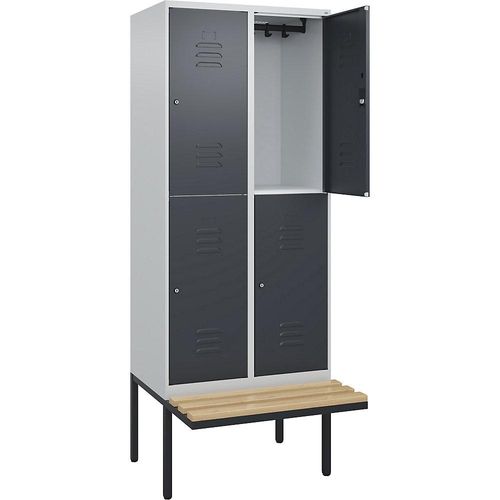 4066681799684 - Doppelstock-Spind Classic PLUS Sitzbank 2 Abteile lichtgrau   grau B 800 mm Zylinderschloss auskragend Buche-Hartholz C+P