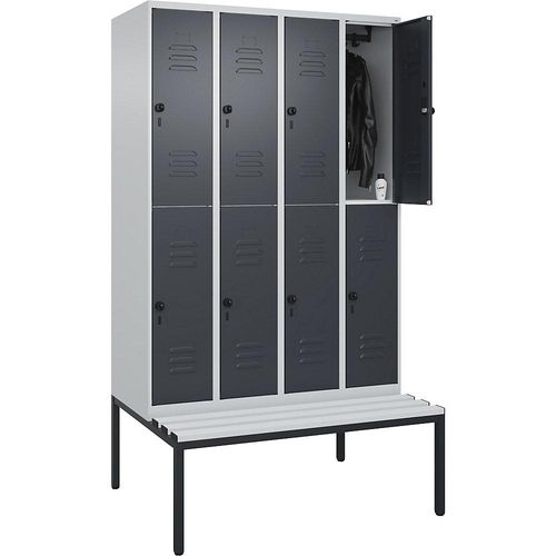 4066681809291 - Doppelstock-Spind Classic PLUS Sitzbank 4 Abteile lichtgrau   grau B 1200 mm Sicherheits-Drehriegel untergebaut Kunststoff C+P