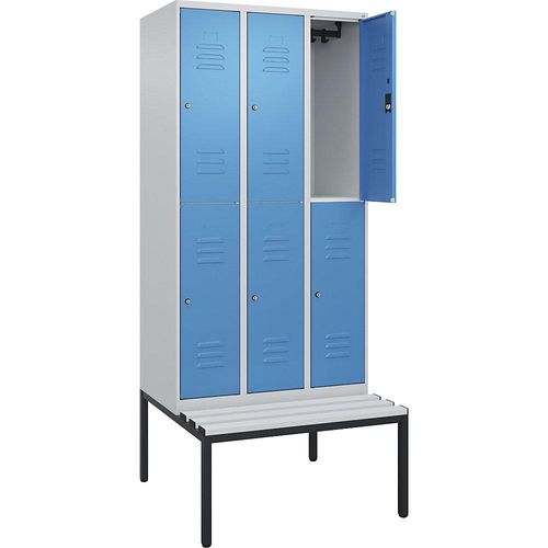 4066681749061 - Doppelstock-Spind Classic PLUS Sitzbank 3 Abteile lichtgrau   lichtblau B 900 mm Zylinderschloss untergebaut Kunststoff C+P