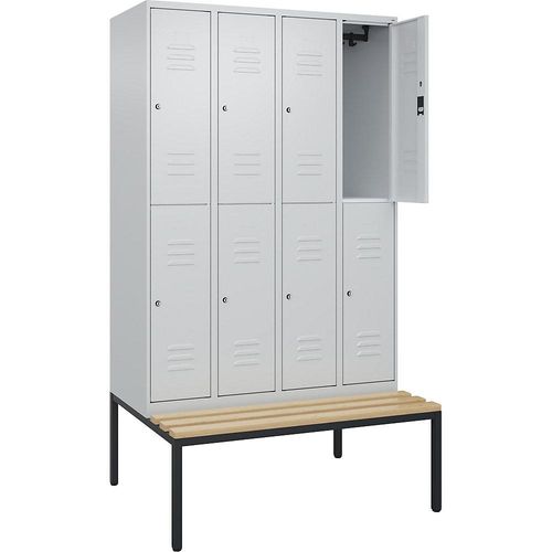 4066681809154 - Doppelstock-Spind Classic PLUS Sitzbank 4 Abteile lichtgrau B 1200 mm Zylinderschloss untergebaut Buche-Hartholz C+P