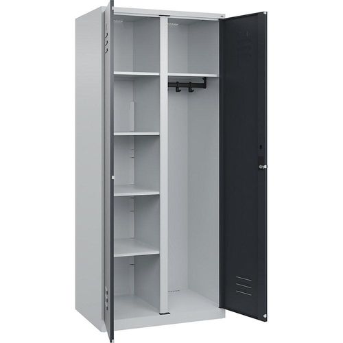 4067521360583 - Putzmittelspind Classic PLUS 1 Abteil Trennwand mittig lichtgrau   grau B 800 mm mit Bodengleitern Drehriegel C+P