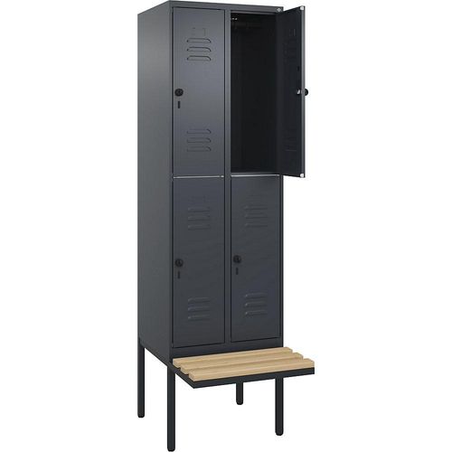 4066681747050 - Doppelstock-Spind Classic PLUS Sitzbank 2 Abteile grau B 600 mm Sicherheits-Drehriegel auskragend Buche-Hartholz C+P