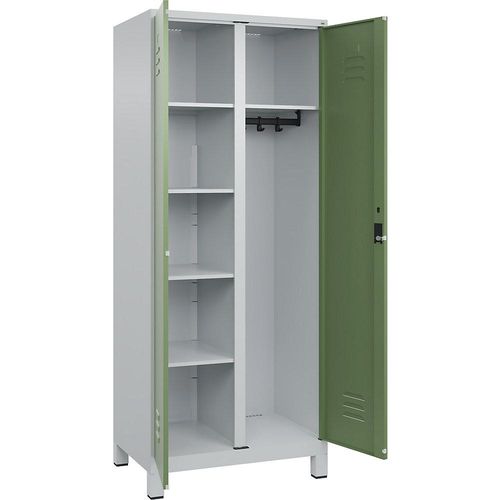 4067521054550 - Putzmittelspind Classic PLUS 1 Abteil Trennwand mittig lichtgrau resedagrün B 800 mm mit Füßen Zylinderschloss 4067521054550 - Putzmittelspind Classic PLUS 1 Abteil Trennwand mittig lichtgrau resedagrün B 800 mm mit Füßen Zylinderschloss
